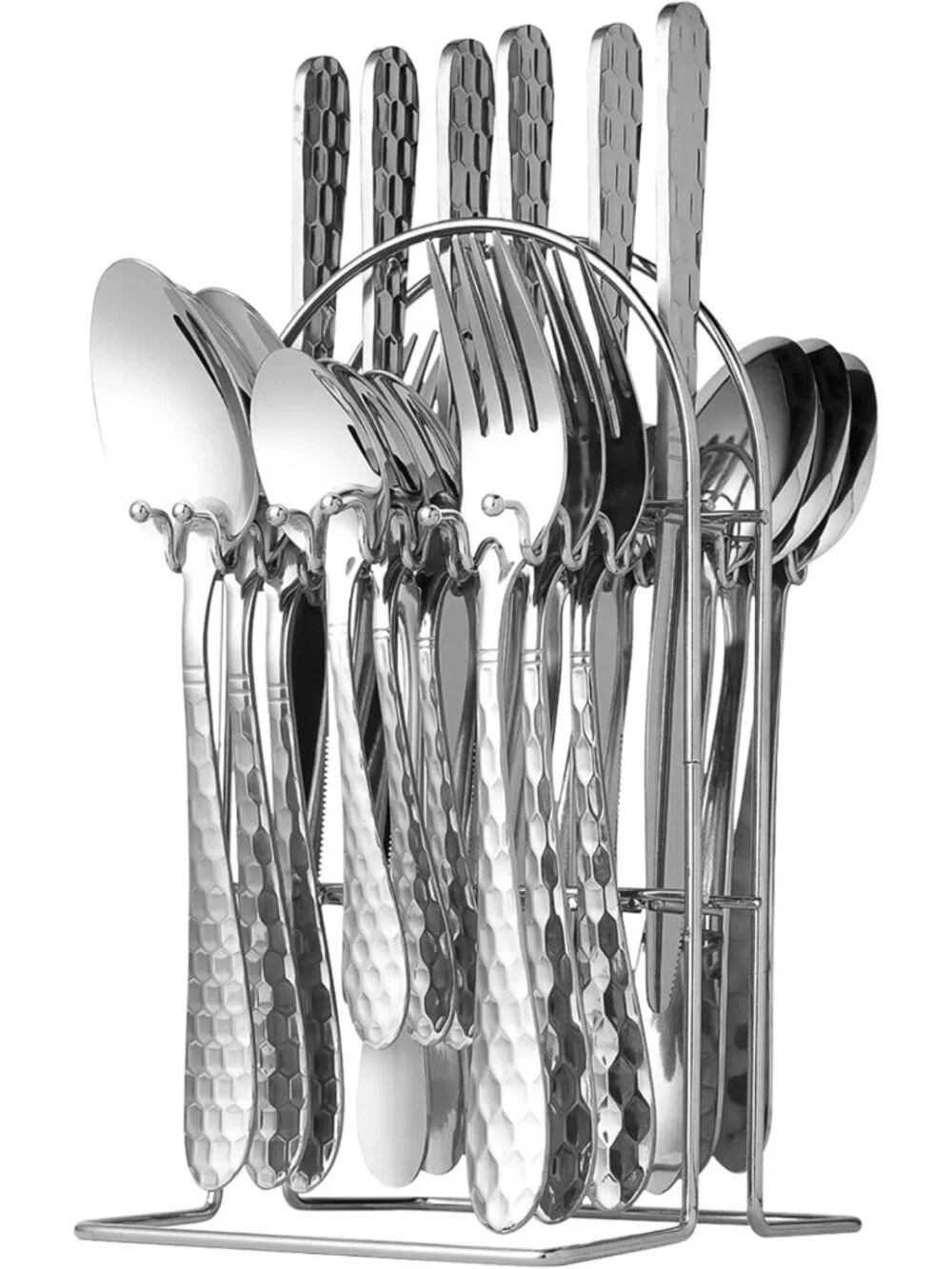 24-Piece Stainless Steel Silverware Set with Holder - Forks, Spoons & Knives for